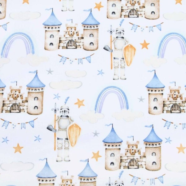 New! Castle cotton Fabric, knight fafric,baby boys fabric,Quilting fabric, blue Fabric,nursery fabric,baby fabric,prince castle, blankets