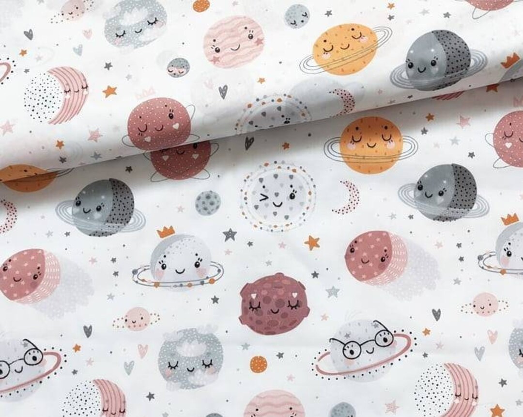 Mond Stoff, Planetenstoff, Weltraum Stoff, Stoff Meterware, Himmel