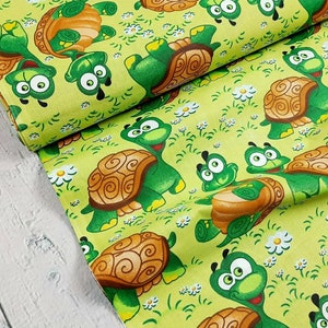 Turtles cotton Fabric by the Yard,Green Turtle Fabric,Baby Girl Fabric,Baby Boy Fabric,Organic Fabric,Sea Turtles,Nursery Fabric,quilt image 5