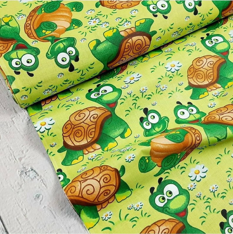 Turtles cotton Fabric by the Yard,Green Turtle Fabric,Baby Girl Fabric,Baby Boy Fabric,Organic Fabric,Sea Turtles,Nursery Fabric,quilt image 5