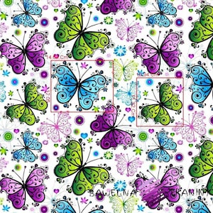 Tissu papillon,Tissu en coton,Tissu par mètre,Tissu papillons,Tissu carnaval,Tissu bleu azur,Tissu papillon multicolore,Matelassage image 2