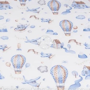 Heißluftballon-Stoff, Flugzeugstoff, Meterware, Kinderstoff, Baby-Quiltstoff, Baby-Stoff, Jungenstoff, Kinderzimmer-Stoff, Babies