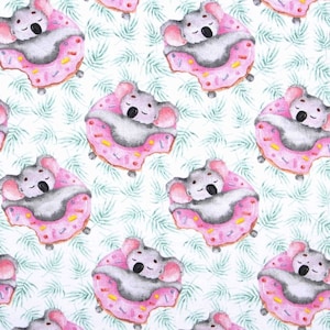 Koala cotton fabric, Fabric by the Yard, donut fabric,baby fabric, summer fabric,Australian animals fabric,eucalyptus, nursery,doughnut,swim