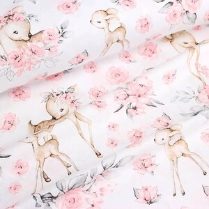 Deer fabric,flowers fabric,roe forest fabric,nursery fabric,girls fabric,fabric by the yard,cotton fabric,forest fabric,floral fabric image 3