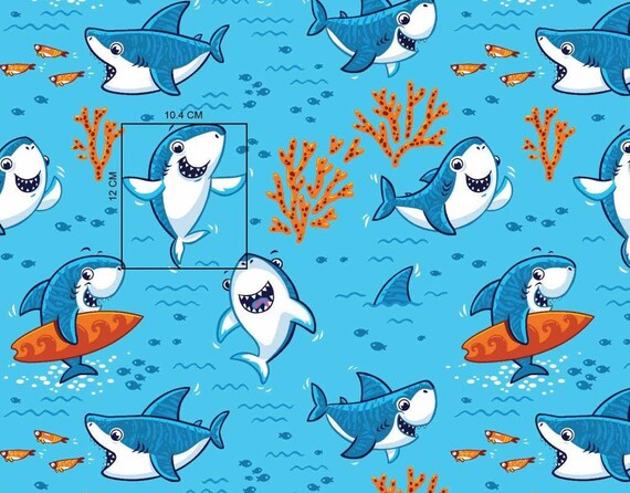Shark Fabric by the Yard Fish Fabric Sea Fabric Ocean Fabric