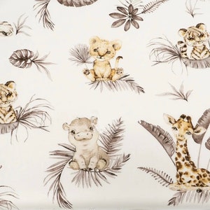 Zebra Elephant lions hippo giraffe cotton fabric, African Animals, Nursery, Safari Fabric, Fabric by the Yard, savanna fabric, jungle fabric