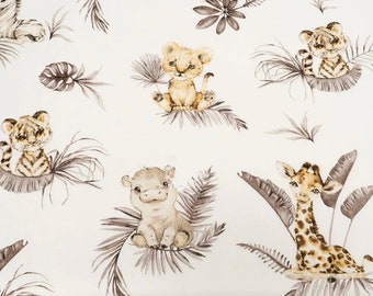 Zebra Elephant lions hippo giraffe cotton fabric, African Animals, Nursery, Safari Fabric, Fabric by the Yard, savanna fabric, jungle fabric