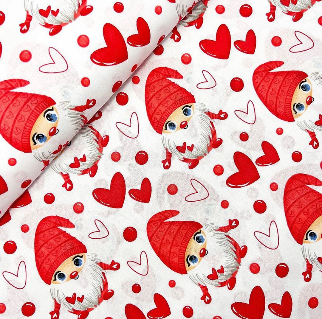 Christmas Gnomes Cotton Fabric by the Yard Valentines Etsy