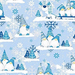 Winter Gnomes Fabric, fabric By The Yard,meter,Cotton fabric,Christmas Fabric,Christmas Gnomes Fabric, Christmas Gnomes, deer,  snowflake