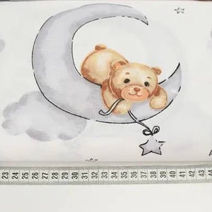Bears cotton Fabric, Bear Fabric by the Yard,Baby Boy Girl Fabric,Organic Fabric,Nursery Fabric,baby quilt fabric,Bear on the moon fabric