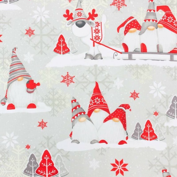 Cotton Fabric by the Yard, Christmas Gnomes Fabric, Christmas