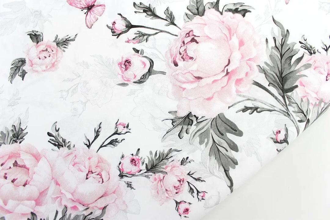 Peonies Cotton Fabric the Yard, Peony Flowers Fabric, Quilting Fabric