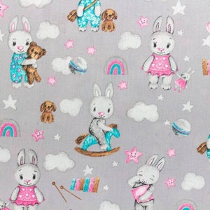 Bunny cotton Fabric,Bunny Rabbit Fabric, Fabric by the Yard,Baby Girls Fabric,Organic Fabric,Nursery Fabric,baby quilt fabric,toys fabric