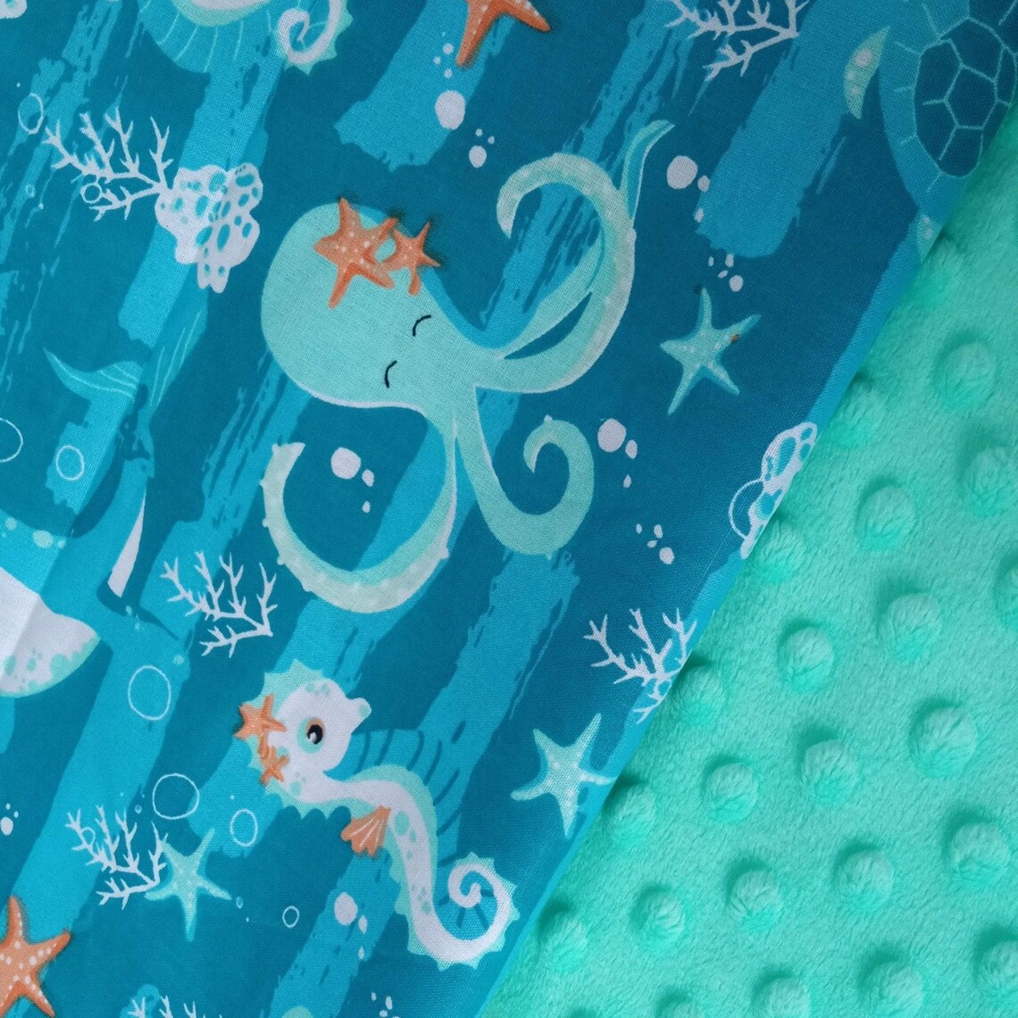 Sea Animals Fabric Sea Horses Fabric Whale Octopus Cotton Etsy