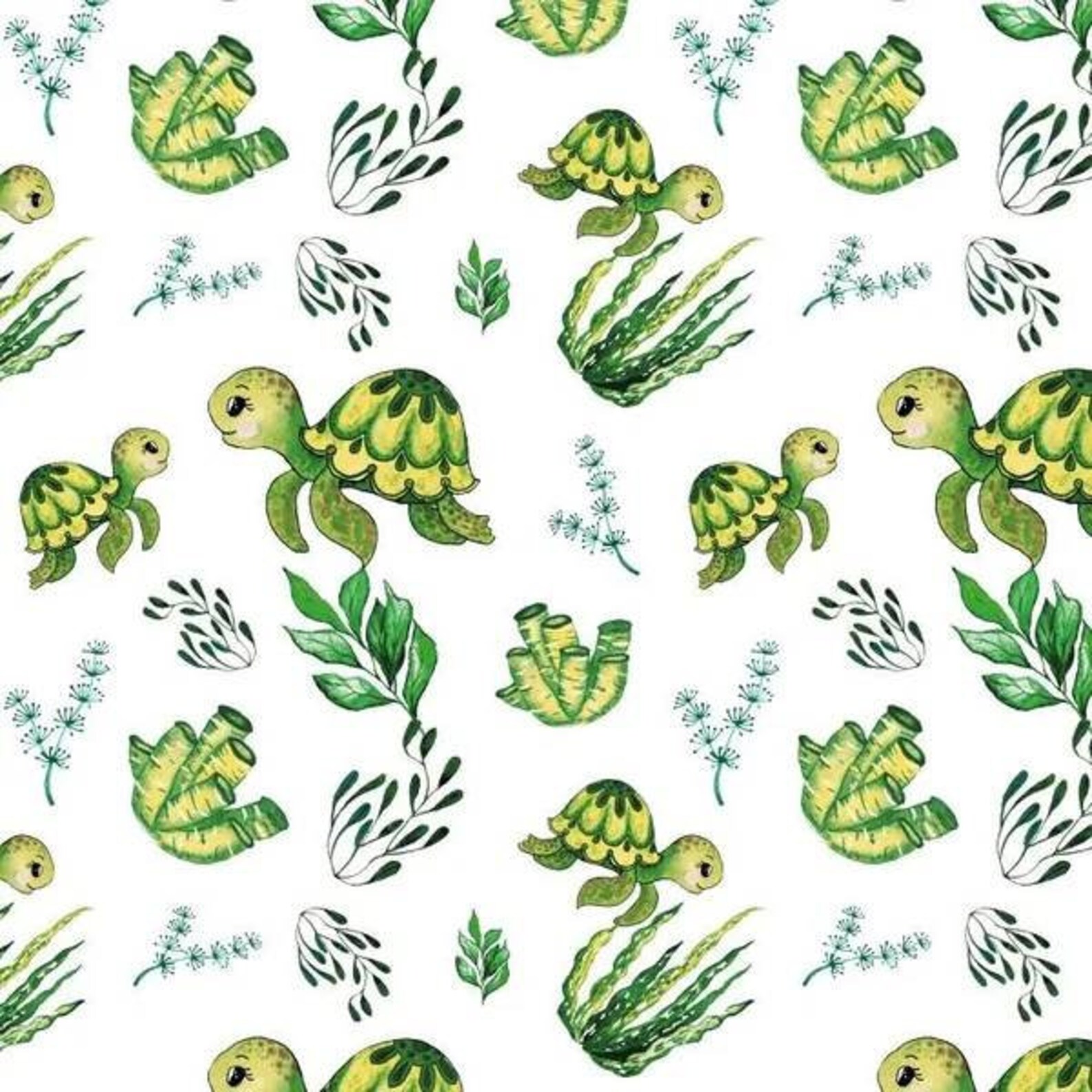 Turtles Fabric by the Yard, Green Turtle Fabric, Baby Girl Fabric, Baby