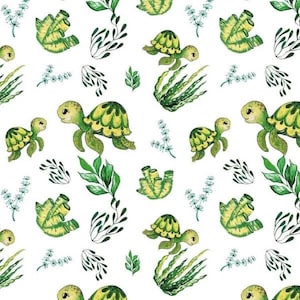 Turtles Fabric by the Yard, Green Turtle Fabric, Baby Girl Fabric, Baby Boy Fabric, Organic Fabric, Sea Turtles,Nursery Fabric, quilt fabric