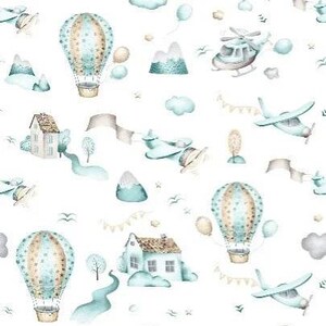 Hot Air Balloon Fabric,airplane fabric,fabric by the yard,childrens fabric, Baby Quilt Fabric, Baby boys Fabric, Nursery Fabric, babies