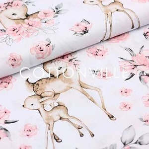 Deer fabric,flowers fabric,roe forest fabric,nursery fabric,girls fabric,fabric by the yard,cotton fabric,forest fabric,floral fabric image 1