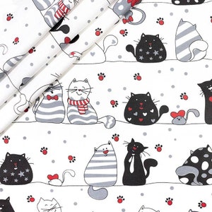 Cat fabric by the Yard,cotton fabric,Cat Print,Baby fabric,Meow fabric, fabric,Quilting fabric,Nursery fabric,crib,organic fabric,heart