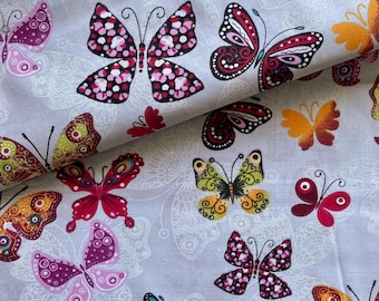 Butterfly Cotton Fabric by the yard,Butterflies Fabric, Multicolored butterfly Fabric
