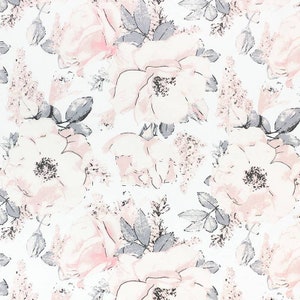 Roze rose bloem stof, meisje kwekerij decor katoenen stof gesneden op maat, baby meisjes bloem stof, bloem stof, aquarel bloem, wieg beddengoed