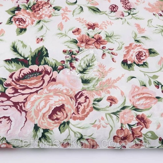 Cotton Fabric by the Yard,cabbage Roses Fabric,english Roses Fabric, Girls  Fabric,flower Fabric,vintage Style Fabric, Flowers Fabric, Quinn - Etsy