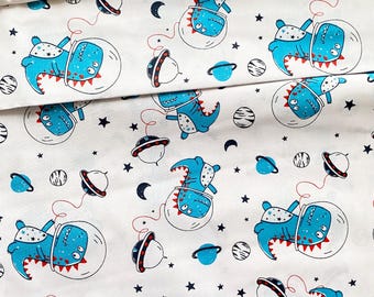 Space Fabric,Dinosaur Fabric,Fabric by the Yard,Dino in Space Fabric,Boy Fabric,nursery fabric,Baby Quilt Fabric,Cotton fabric,UFO Fabric