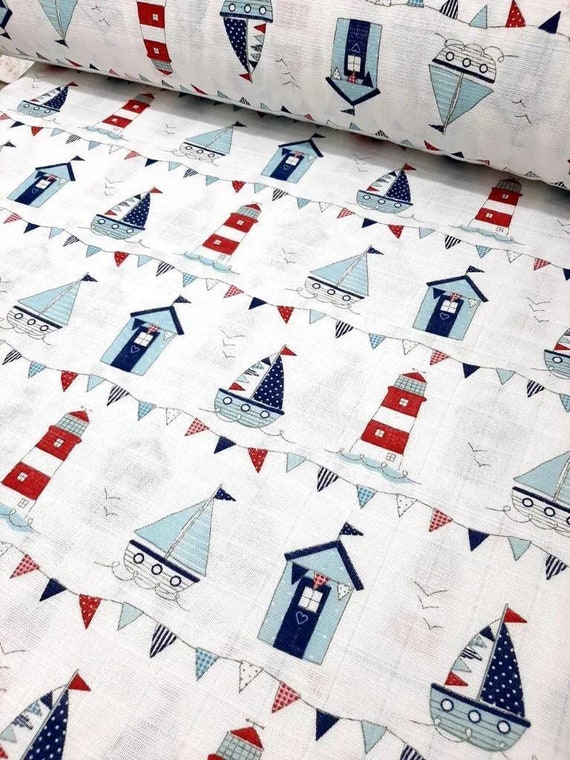 Ships Double Gauze Fabric cotton Fabric sailboat Fabric muslin Fabric sea baby Wrap Fabric fabric by the Yard muslin Swaddle embrace Fabric Etsy Canada