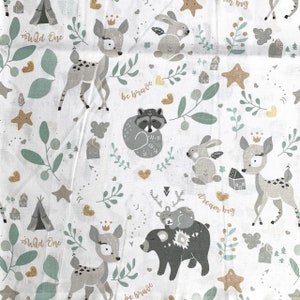 Animals Fabric,Forest Animals Fabric,Cotton fabric,fabric by the yard,Baby Fabric, Fabric,deer,raccoon,Forest Friends, fabric for blanket