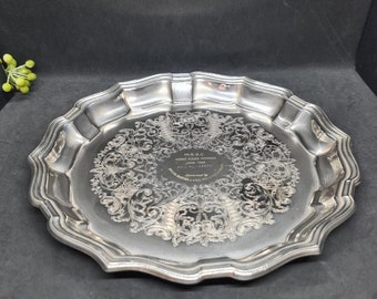 Silver Tray, Ranleigh Vintage Round Silver Plated Small Etched Serving Tray, Deserts, Candy, Jewellery Tray, Home Decor, Great Gift