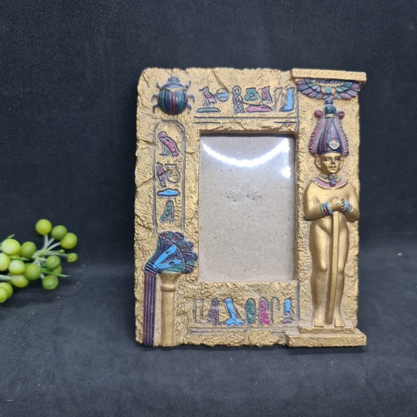 Egyptian Photo Frame, Ancient Egypt Ornate Frame, Plastic Front Velour Back, Vintage Desk, Shelf Home Decor, Excellent condition, Great Gift