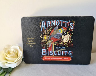 Lata de Arnott, lata de almacenamiento de galletas de loro de Arnott, lata de coleccionistas de edición limitada, caja retro negra rara, cocina, decoración del hogar, gran regalo