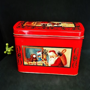 Christmas Tin, Vintage Santa Christmas Hinged Chocolate Storage Tin, Retro Box, Kitchen Decor, Great gift