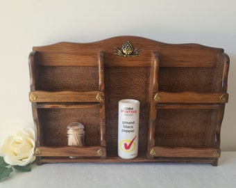 Gewürzregal, Holz-Gewürzflaschenhalter, großes Gewürzregal, seltene Vintage-Küchenwanddekoration, ausgezeichneter Zustand, tolles Geschenk