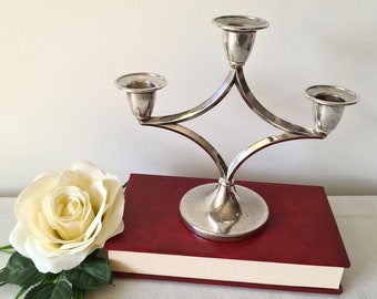 Silver Art Deco Candlestick Holder, Ianthe Vintage Triple Candle Stick Holder, Silver Plated 3 Sconce Candelabra, Made in England Great Gift
