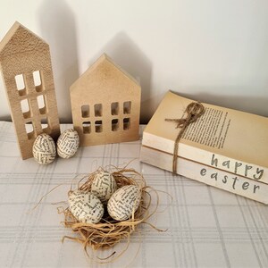 Easter Decor Eggs | Set of 5 Small Eggs | Farmhouse Decor | Rustic | Hampton | Book paper covered eggs | Gift eggs | Handmade |