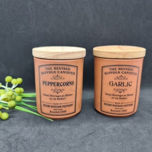 Terracotta Storage Jar, Peppercorns & Garlic Vintage Henry Watson Pottery Revised Suffolk Canisters England, Excellent condition, Great Gift