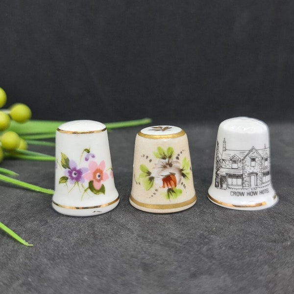 Fingerhut Vintage Sammler Nähset mit 3 Fingerhüten aus Porzellan, Floral, Hotel Design, Bone China, Made in Japan & England, tolles Geschenk