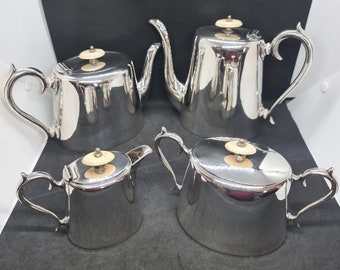 Silver Antique 1890's JBC & SL Ltd EPBM Rare Ivory Finials Tops, Tea Pot, Coffee Pot, Sugar Pot, Creamer Made in England Excellent condition