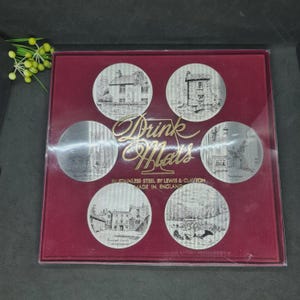 Drink Mats by Lewis & Clayton, Stainless Steel Vintage Set of 6 Coasters in Original Box, Excellent condition, Made in England