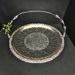 Silver Basket, Vintage Silver Footed Dish with Handle, Pierced Wedding Bowl, Serving Tray, Great Gift