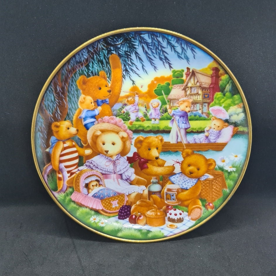Franklin Mint Plate Teddy Bear Picnic Plate Vintage Porcelain Etsy