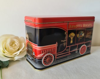 Arnott's Red Truck Tin, Arnott's Parrot Biscuits Storage Tin, 1999 Collectors Tin, Rare Retro Box, Kitchen Home Decor, Great gift