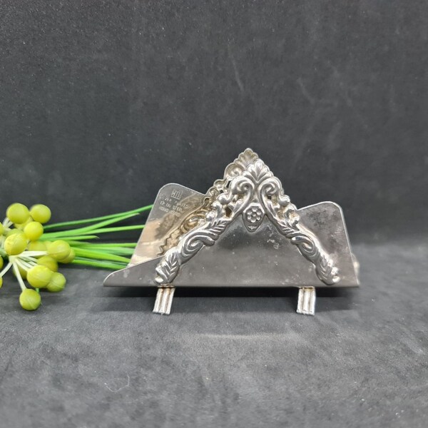 Silver Napkin Holder Vintage Silver Plated Napkin or Letter Holder, Made in Hong Kong, Good condition, Elevate your table setting Great gift