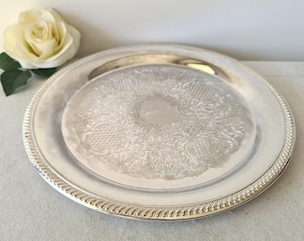 Silver Tray, Vintage International Silver Company, Silver Plated Serving Tray, Etched Design Sandwich, Desert Tray, Home Decor, Great Gift