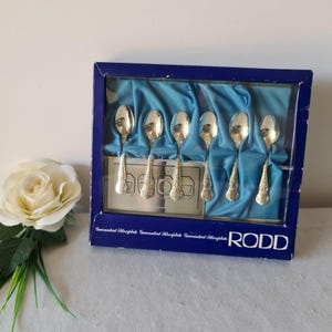 Silberlöffel, Rodd Camille Kaffeelöffel in Originalverpackung, Vintage Kleine Tee-, Kaffee-, Zuckerlöffel 6-teilig, versilbert, tolles Geschenk