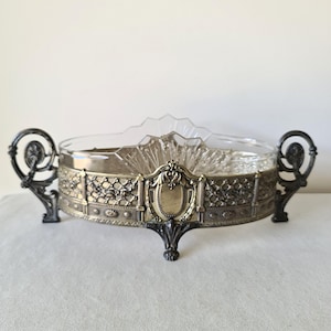 Art Nouveau Antique Jardiniere, Rare Solid Brass & Glass Bowl Insert Planter, Centrepiece, Gorgeous Brass Design Home Decor, Great gift