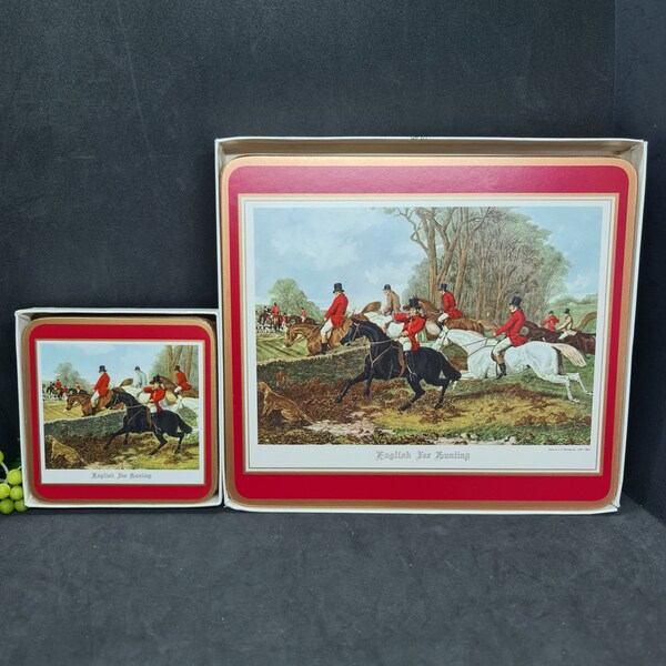 Pimpernel Placemats & Coasters Set, English Fox Hunting Design, Vintage Placemats and Coasters, Set of 6, Excellent condition, Great Gift