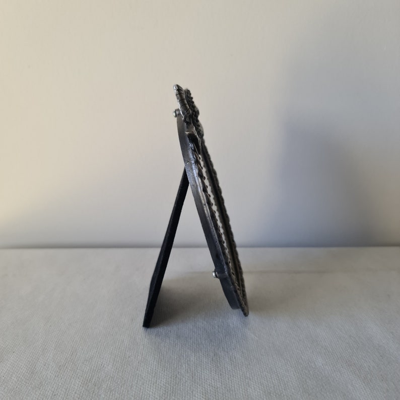 Pewter Photo Frame, Rare Bow Design Metal Frame Glass Front Picture