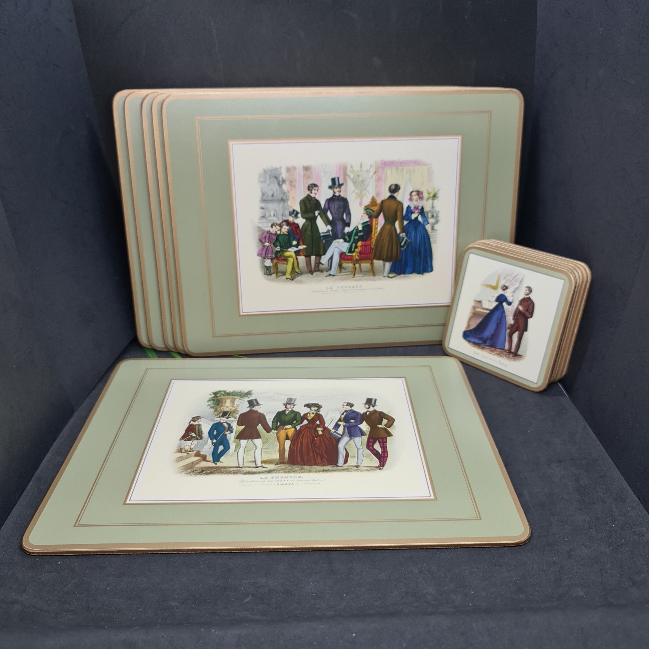 ピンパーネル コースター＆プレースマット、希少な19世紀ファッション
